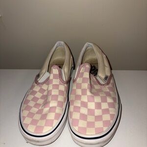 Vans Pink and Cream Checkered Slip-On Sneakers